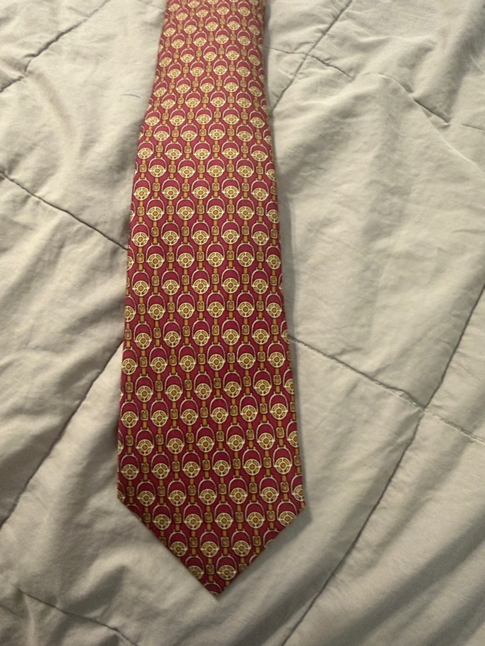 Hermes Red and Gold Geometric Motif Men's Tie